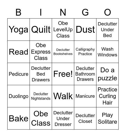 Bored in the House Bingo Card