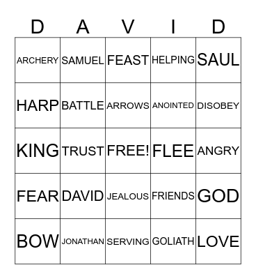 David & Jonathan Bingo Card