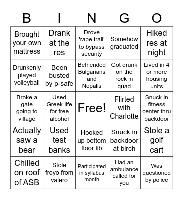 The Real Ramapo Bingo Card