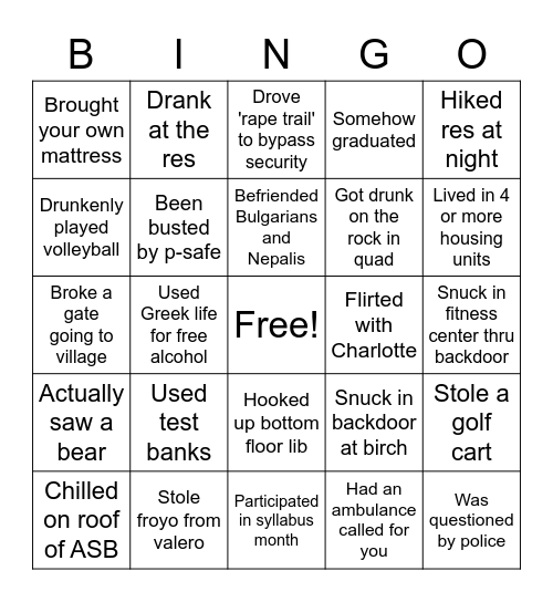 The Real Ramapo Bingo Card