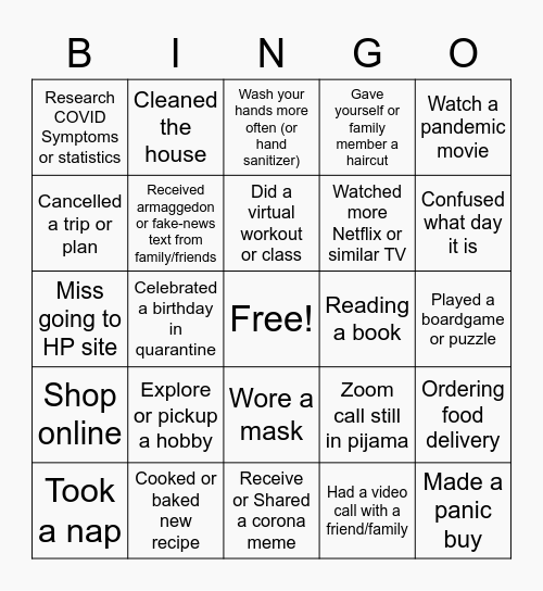 Supplies Finance Quarantine Bingo Card