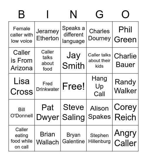 CALLER BINGO Card