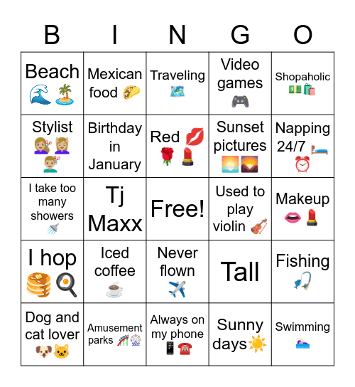 😌 Me 😌 Bingo Card