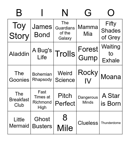 Don't you wish you could go to the MOVIES? Bingo Card