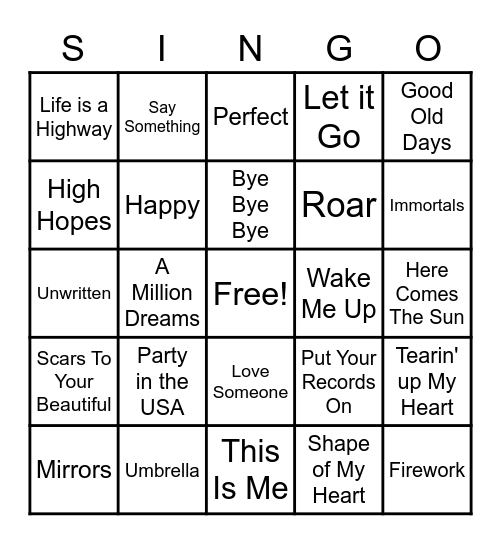 Singo - 4/22 Bingo Card