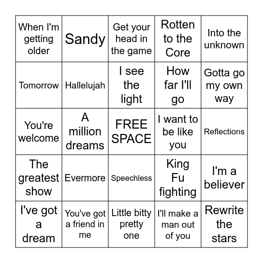 Disney Bingo Card