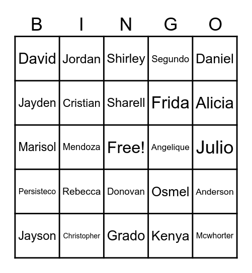 Mrs. Mendoza's Class Bingo Card