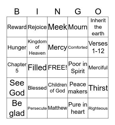 Beatitude Bingo Card