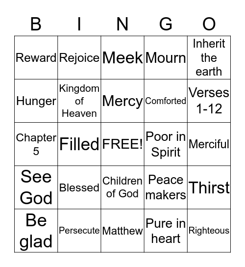 Beatitude Bingo Card