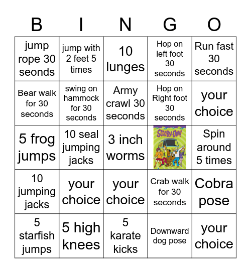 Movement Bingo Card