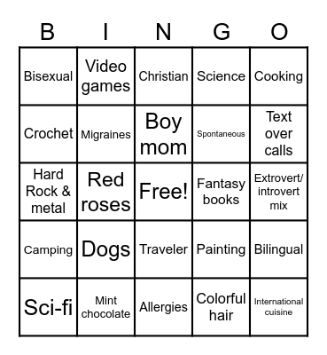Tricia Bingo Card