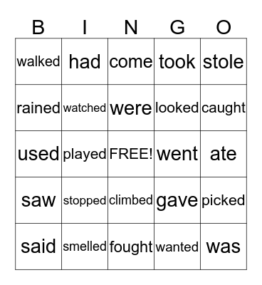 Past tense verbs Bingo Card