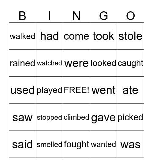 Past tense verbs Bingo Card