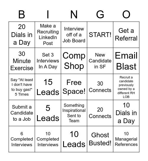 Recruiter Bingo Card