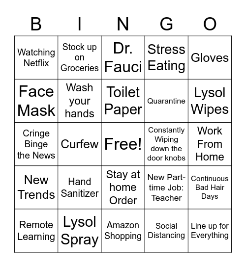 Lock down Bingo with The Daleys Bingo Card