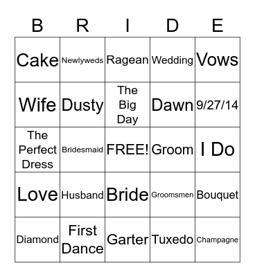 Dawn's Bridal Shower Bingo Card