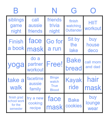 Spring Break Self Care Bingo Card