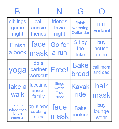 Spring Break Self Care Bingo Card