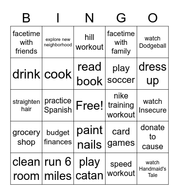 Spring Break 2020 Bingo Card