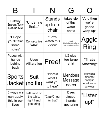 Pastor Greg Bingo Card