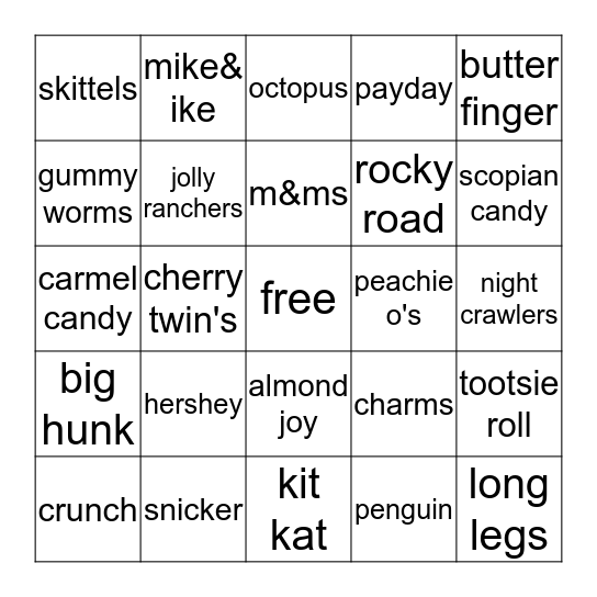 candy bingo!!!!!!! Bingo Card