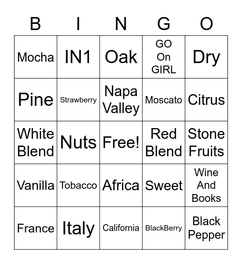 Vineyard Bingo Card