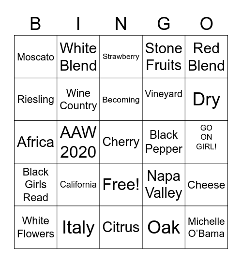 Vineyard Bingo Card