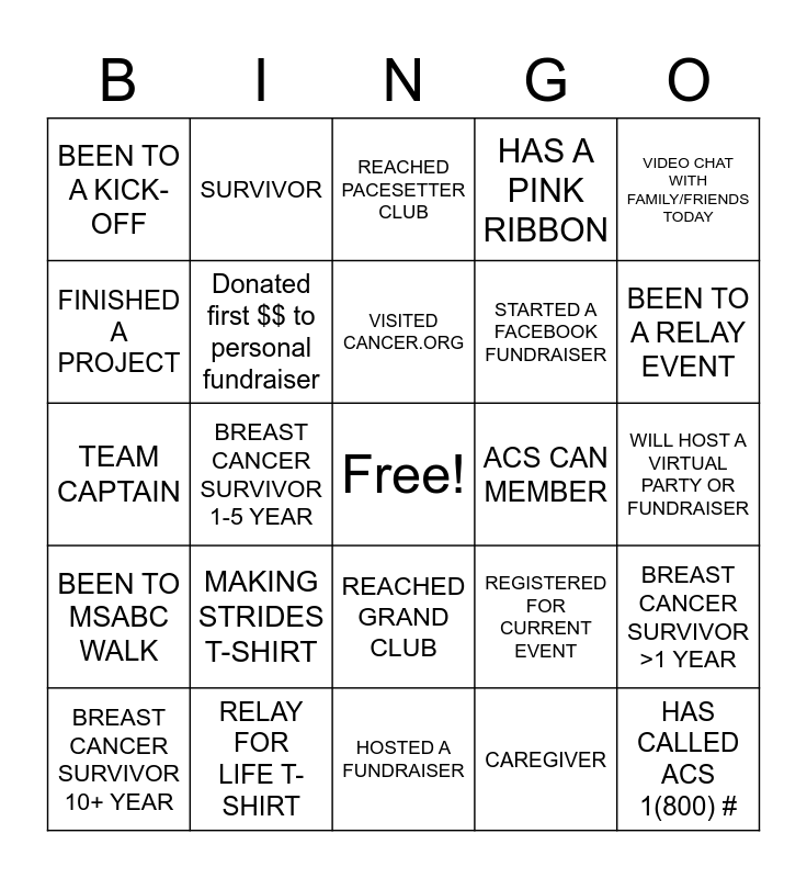 MAKING STRIDES INDOOR Bingo Card