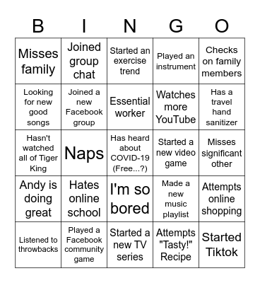 Cameron's Bingo Card