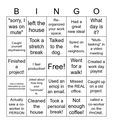 FUN! with WFH Quarantine edition Bingo Card
