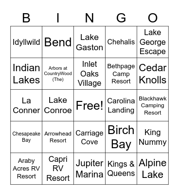 RV Bingo! Bingo Card