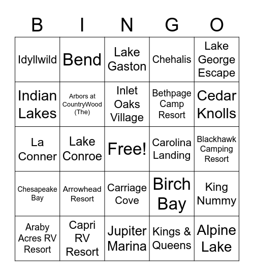 RV Bingo! Bingo Card