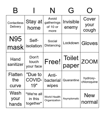 Coronavirus Bingo Card
