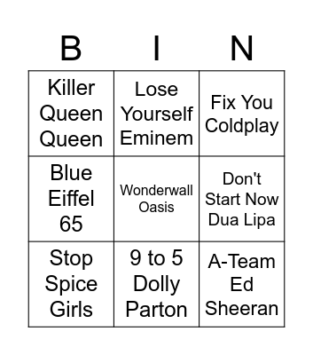 Global Functions Music Bingo Card