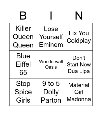 Global Functions Music Bingo Card