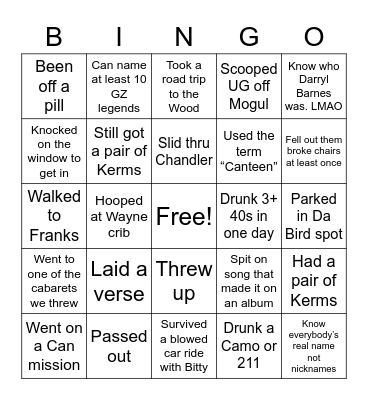Ground Zero Bingo Card