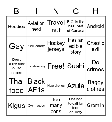 Dwezzy's Binchin Bingo Card