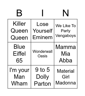 Global Functions Music Bingo Card