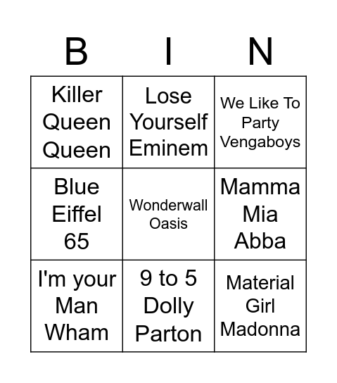 Global Functions Music Bingo Card