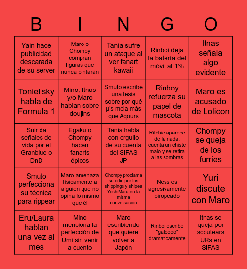 Bingo de Love Live! España Bingo Card