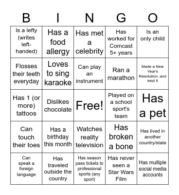 ICE BREAKER BINGO Card