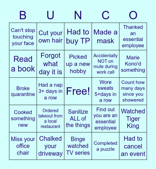 Bunco Virtual Bingo Card