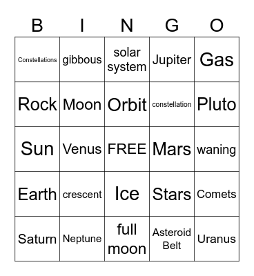 Solar System Bingo Card