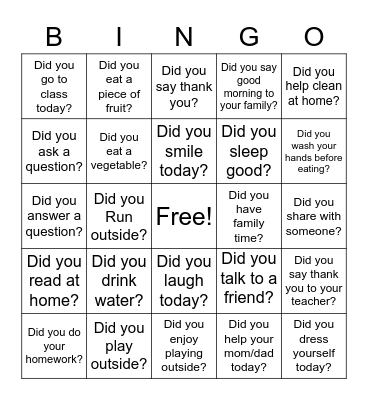Health & Wellness Bingo Card