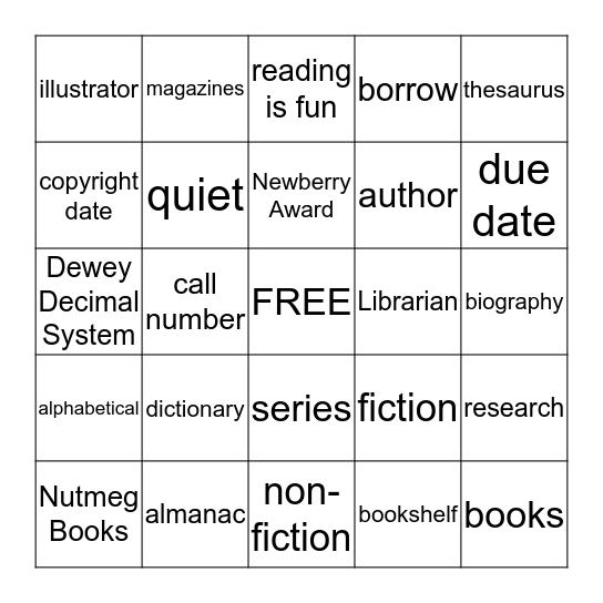 Library Lingo Bingo Card