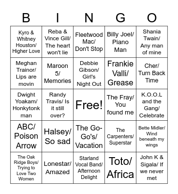 Music Bingo Card