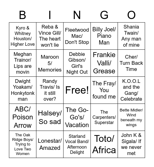 Music Bingo Card