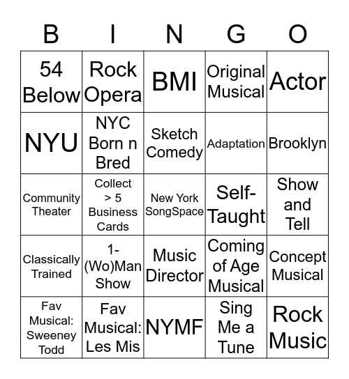 SongSpace Collaborator Mixer Bingo Card