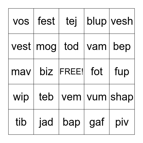 Alphabetic decoding Bingo Card