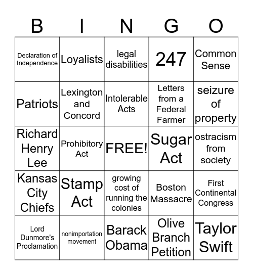 CUSH QUIZ #5 Bingo Card